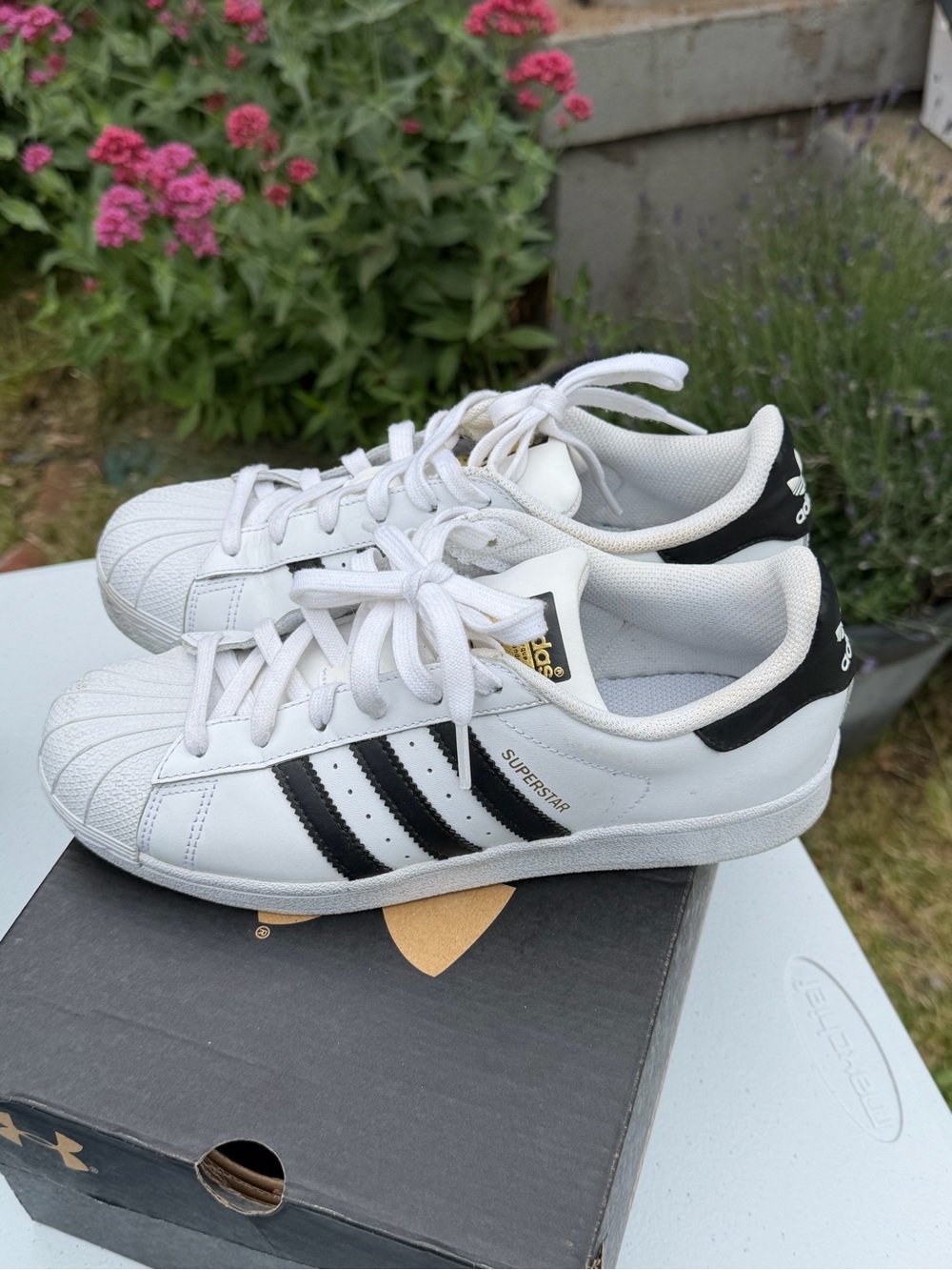 adidas White and Black Shell-Toe Sneakers - Picture 2 of 3